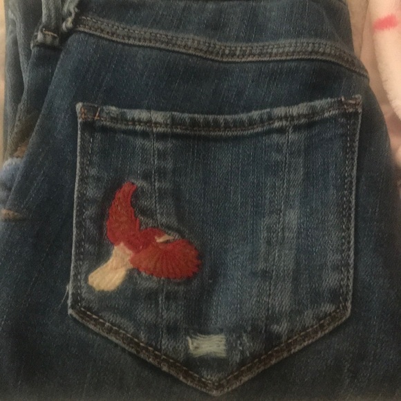 High Rise Raw Hem Embroidered Jeans - Picture 7 of 8